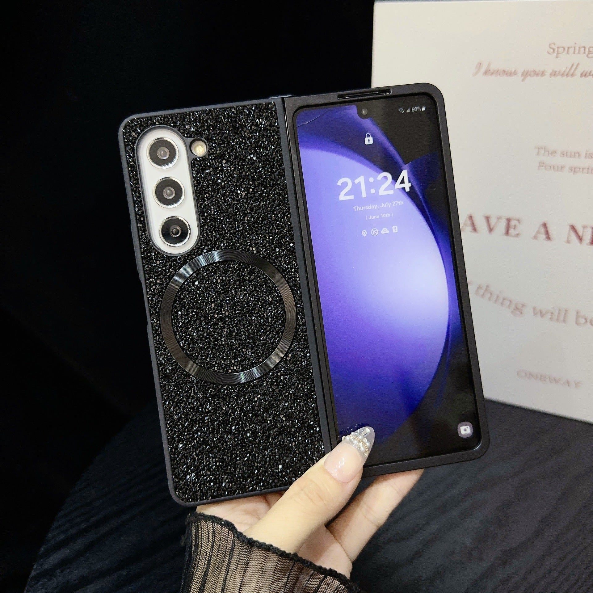 Suitable for Samsung Z Fold 6 Phone Case, Foldable Screen Z Fold 5/W24 Protective Cover, Magnetic Glitter Z Fold 3/4 Case 🇨🇳