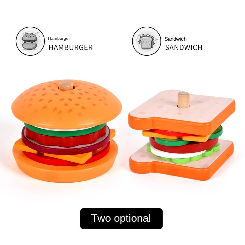 Baby wooden simulation burger, french fries, sandwich set, pillar pairing, food cutting, kitchen utensils, play with toys 🇨🇳