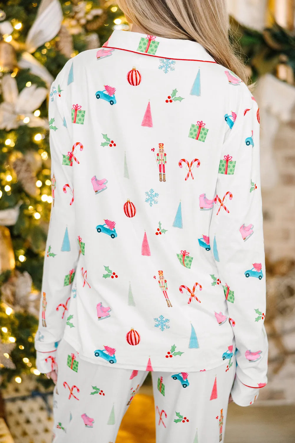Long sleeved top and long pants two-piece set Christmas printed pyjamas 🇨🇳