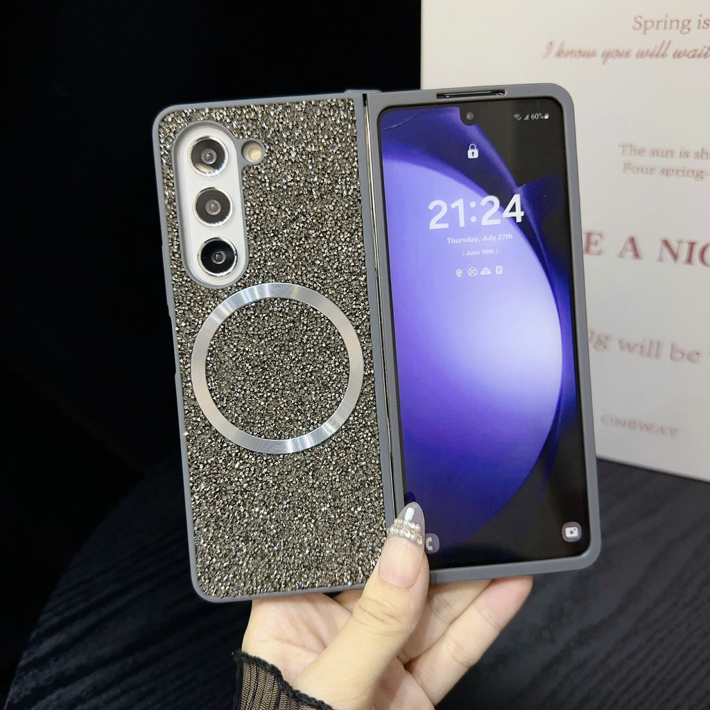 Suitable for Samsung Z Fold 6 Phone Case, Foldable Screen Z Fold 5/W24 Protective Cover, Magnetic Glitter Z Fold 3/4 Case 🇨🇳