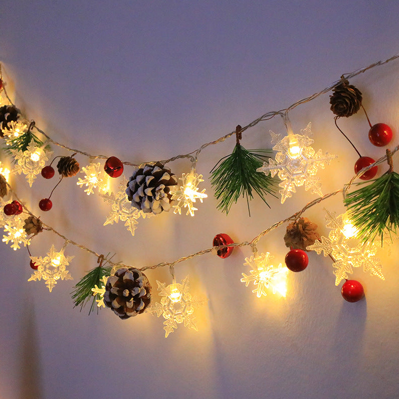 Snowflake Pinecone Christmas Wreath Light String Bell Pine Needle Red Berry Doll Staircase Decorative 🇨🇳
