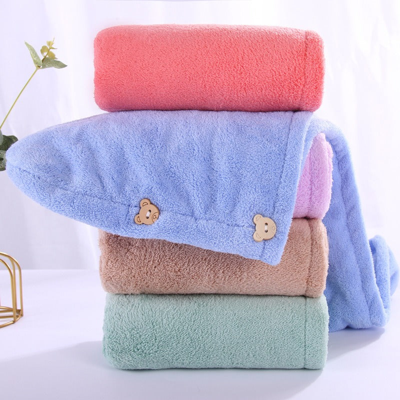 Super absorbent double-layer thickened coral velvet quick drying hair towel, shower cap, and headband towel