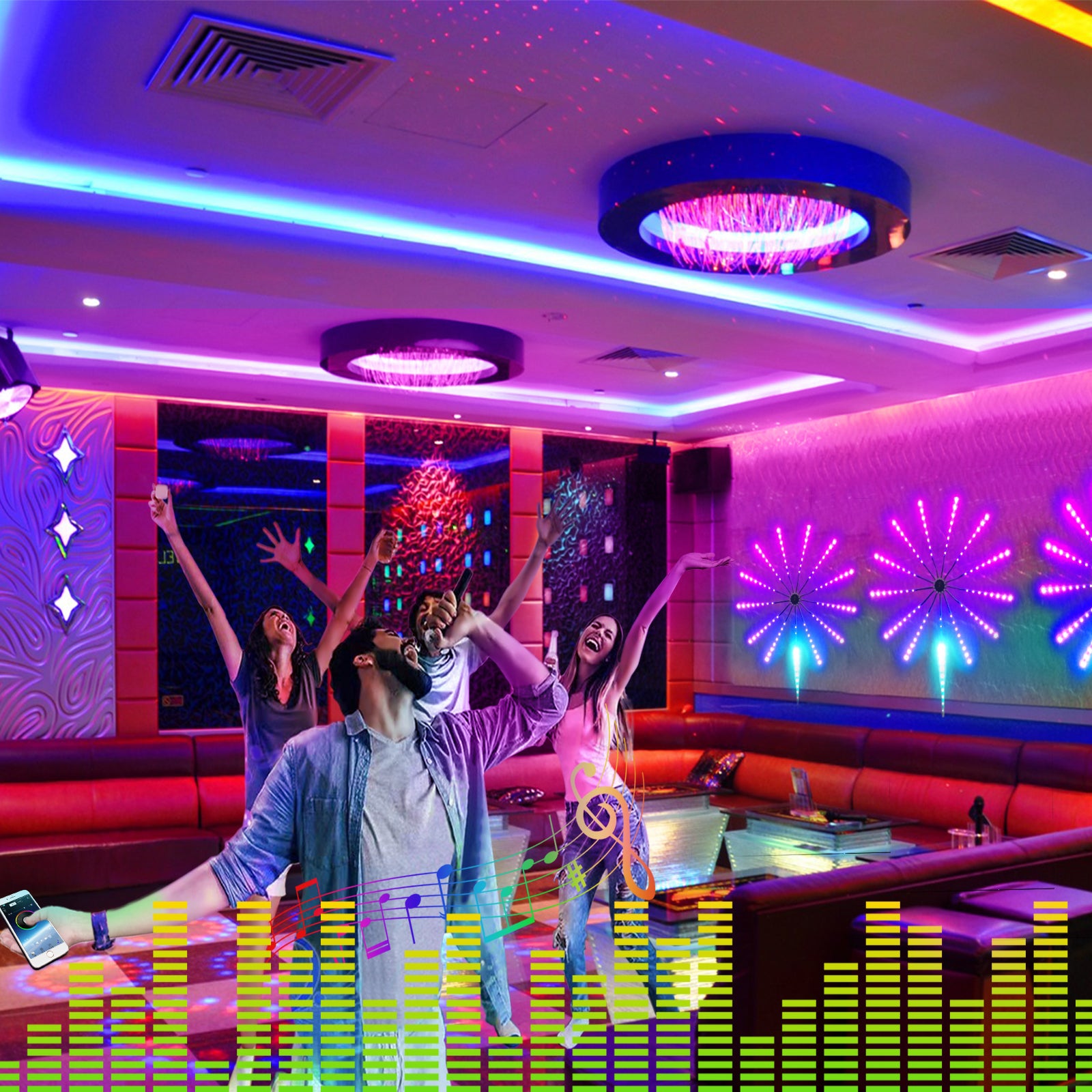 LED Sound Activated Fireworks Light with Drum Bar Chasing Music Atmosphere Rhythm 🇨🇳
