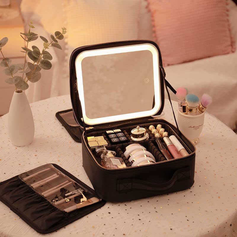 Large capacity LED mirror makeup bag 🇨🇳