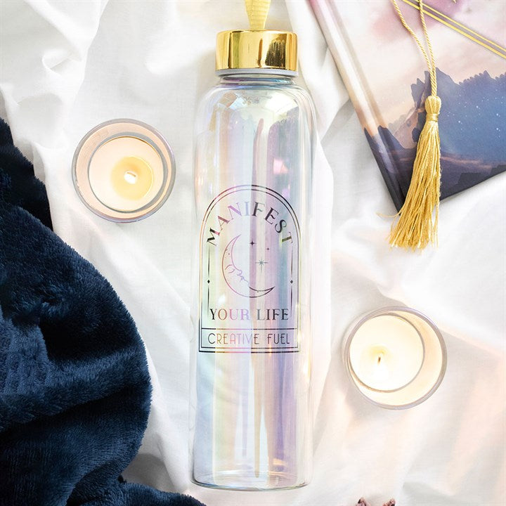 Manifest Your Life Iridescent Glass Water Bottle 🇬🇧