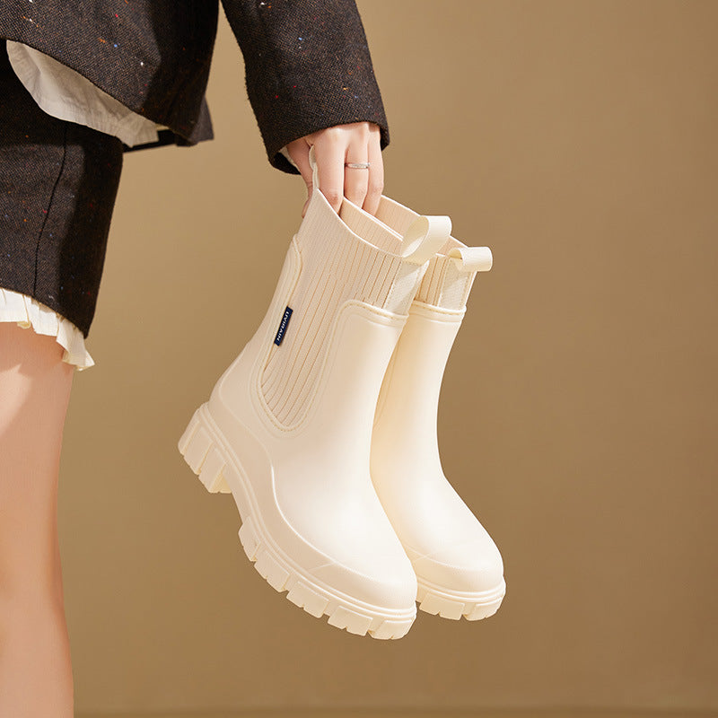 Elastic Mid-Calf Rain Boots, Durable Heeled (Waterproof Non-Slip) 🇨🇳