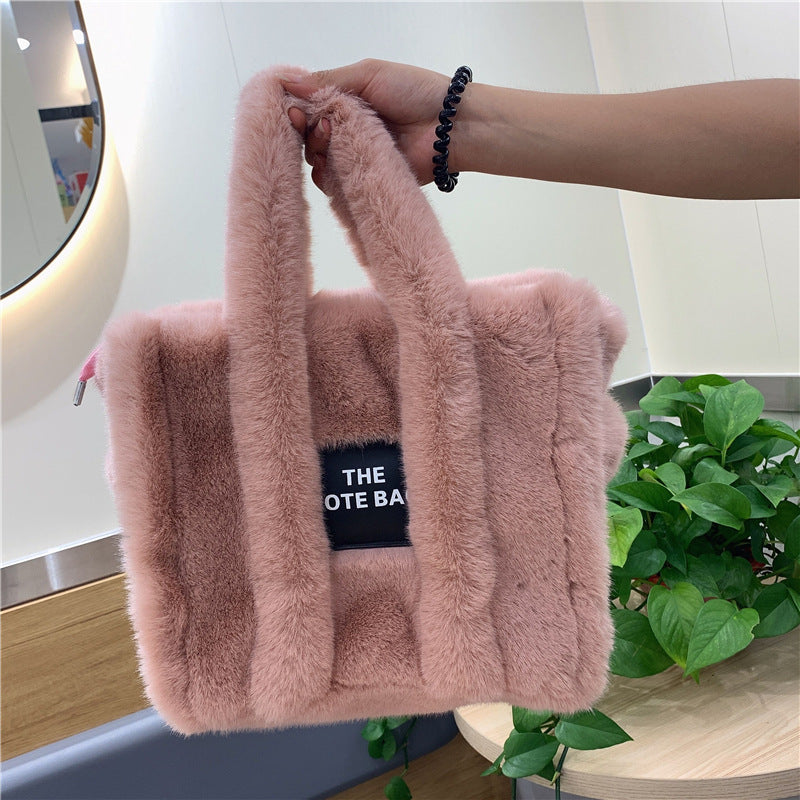 Autumn And Winter New Wool Like Plush Tote Bag High-Capacity Shopping Commuter Bag  Messenger Bag Women 🇨🇳