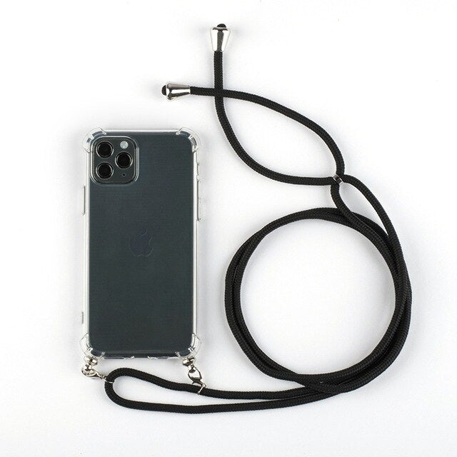 Phone Case For iPhone 11Pro 11 Pro Max Airbag Cover Silicone TPU Clear Case Coque With Lanyard Strap for iPhone 11 🇨🇳