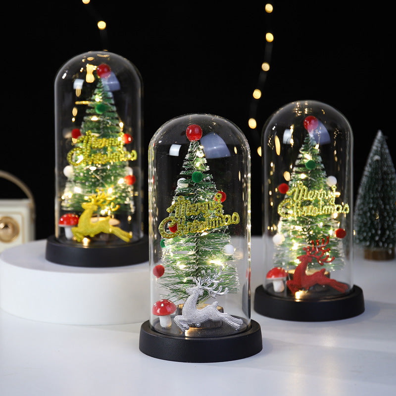 Christmas Gift LED Light Illumination Decorative Ornament Mini Christmas Tree Deer Glass Cover 🇨🇳