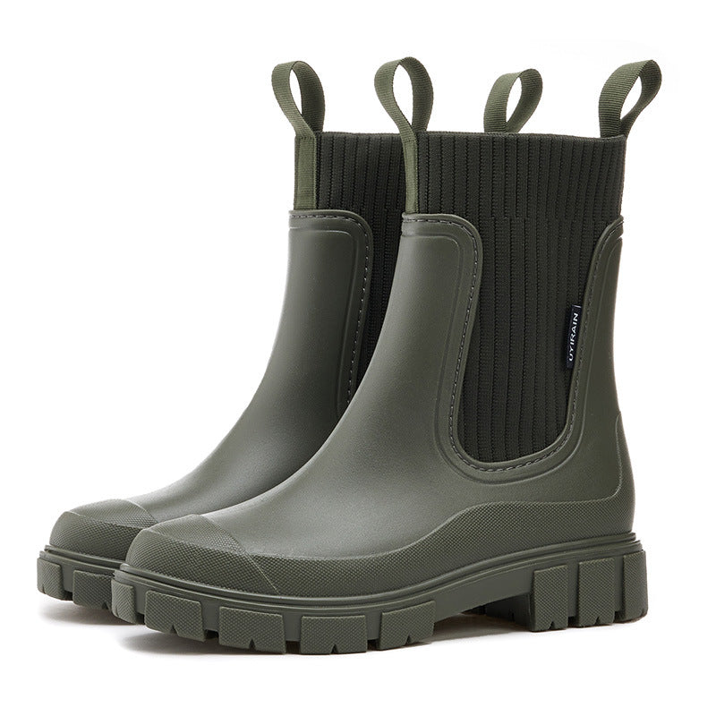 Elastic Mid-Calf Rain Boots, Durable Heeled (Waterproof Non-Slip) 🇨🇳