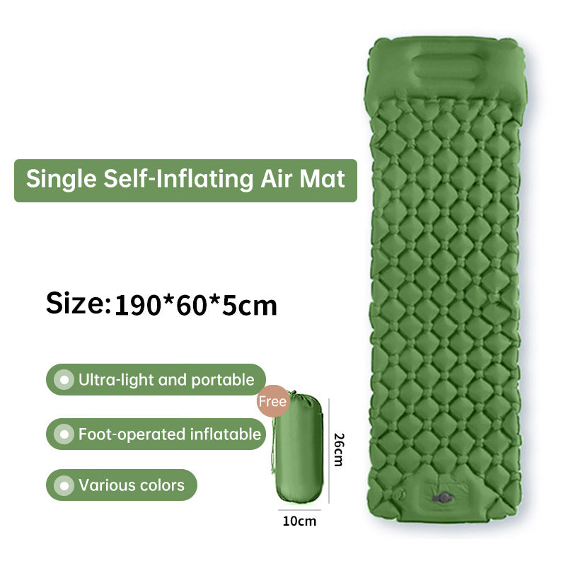 Outdoor double inflatable sleeping pad – with built-in pillow & pump, for camping, backpacking, hiking 🇨🇳