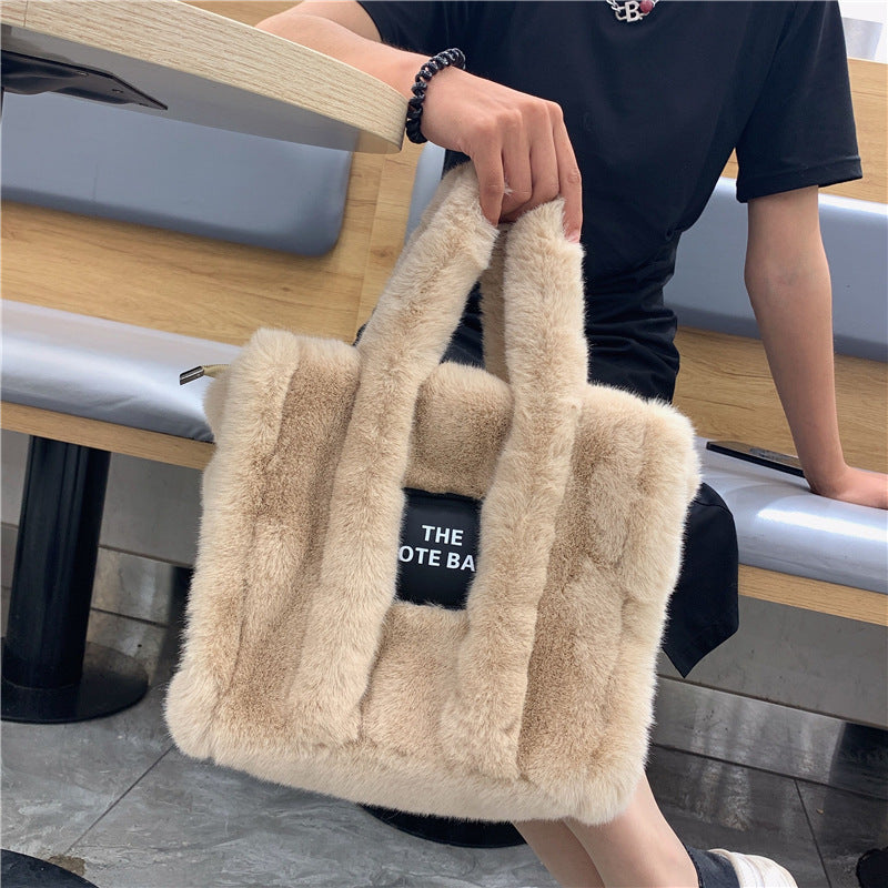 Autumn And Winter New Wool Like Plush Tote Bag High-Capacity Shopping Commuter Bag  Messenger Bag Women 🇨🇳