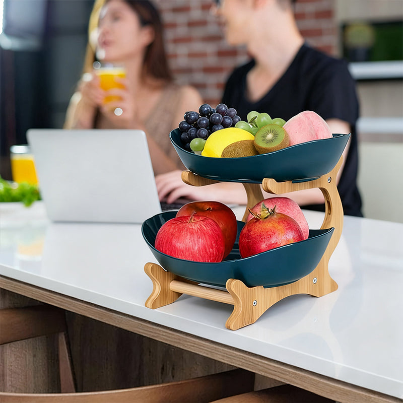 2-Tier Bamboo Fruit Stand for Kitchen, Space Saving Countertop Organiser 🇨🇳