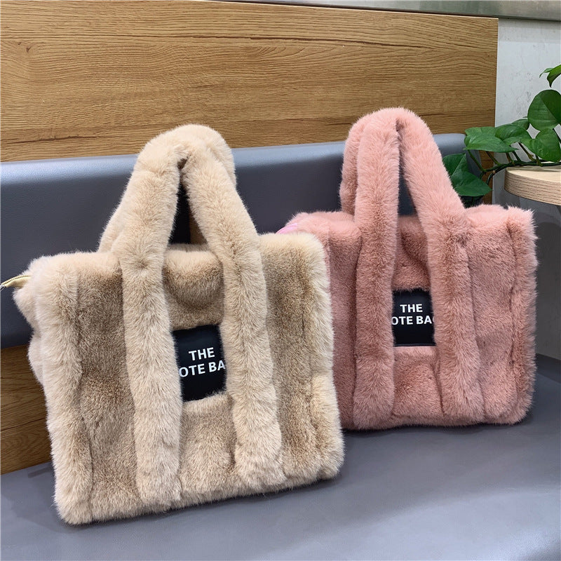 Autumn And Winter New Wool Like Plush Tote Bag High-Capacity Shopping Commuter Bag  Messenger Bag Women 🇨🇳
