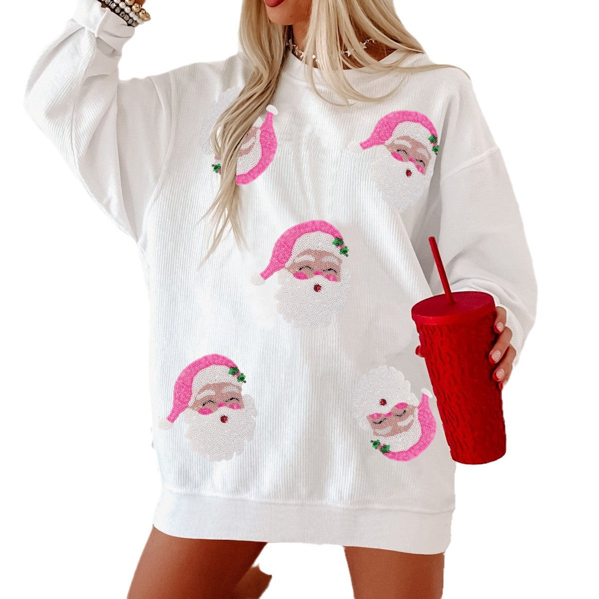Santa Claus Beadwork Loose Casual Long Sleeve Sweatshirt 🇨🇳