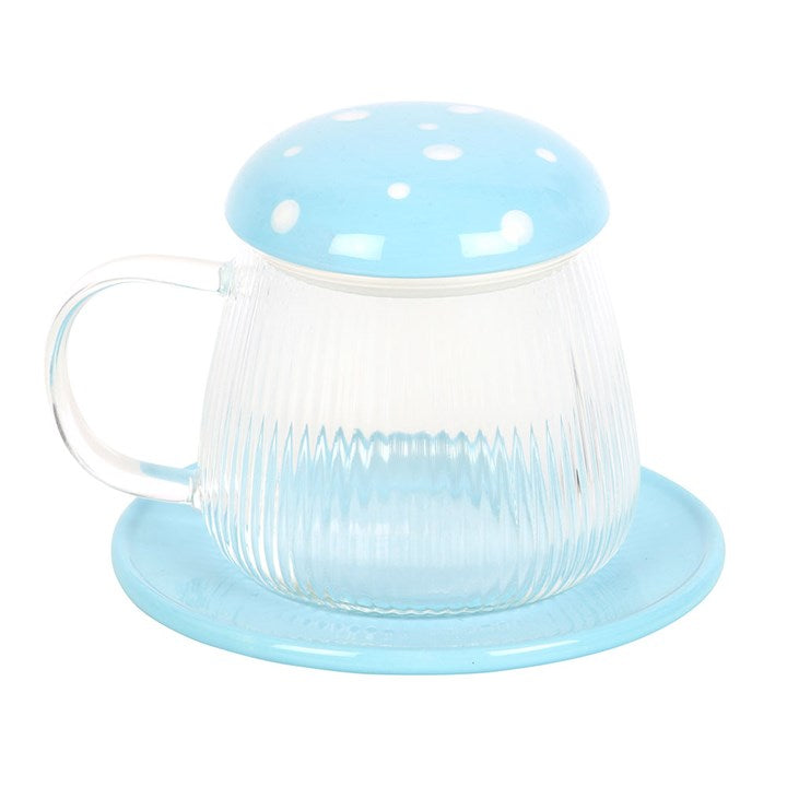 Blue Glass Mushroom Mug and Saucer 🇬🇧
