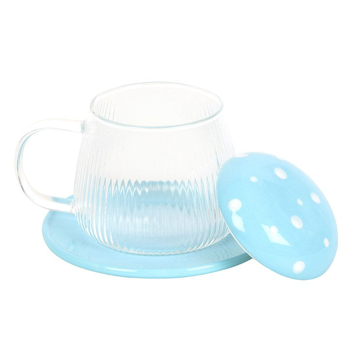 Blue Glass Mushroom Mug and Saucer 🇬🇧