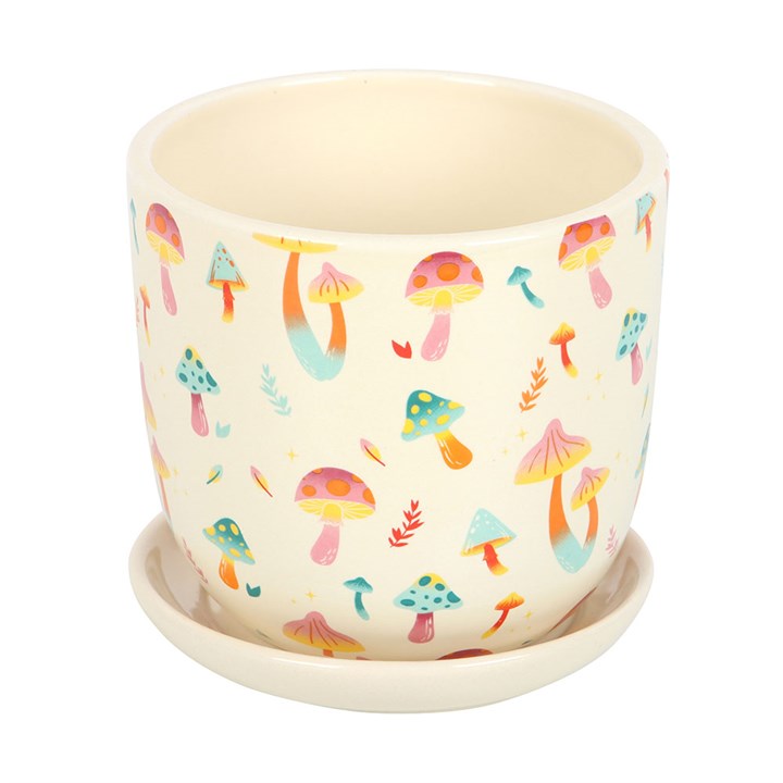 Funky Fungi Mushroom Print Plant Pot with Saucer 🇬🇧