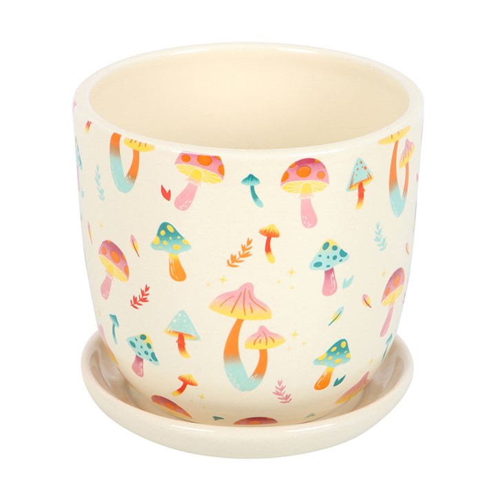 Funky Fungi Mushroom Print Plant Pot with Saucer 🇬🇧