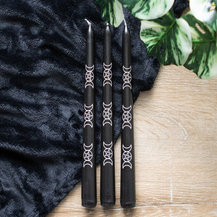 Set of 3 Black Magic Triple Moon Taper Candles 🇬🇧