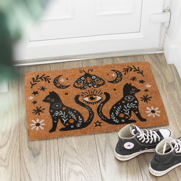 Natural Frightful Folk Cat Doormat 🇬🇧