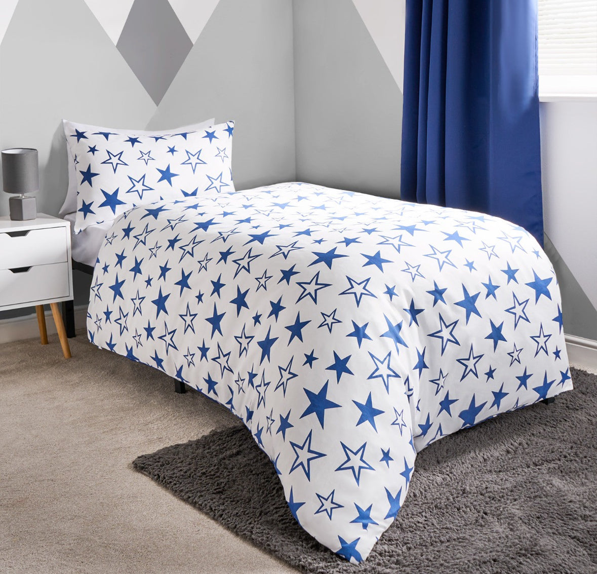 Kids Star Print Reversible Duvet Set Twin Pack - Navy/Green Junior/cot 🇬🇧