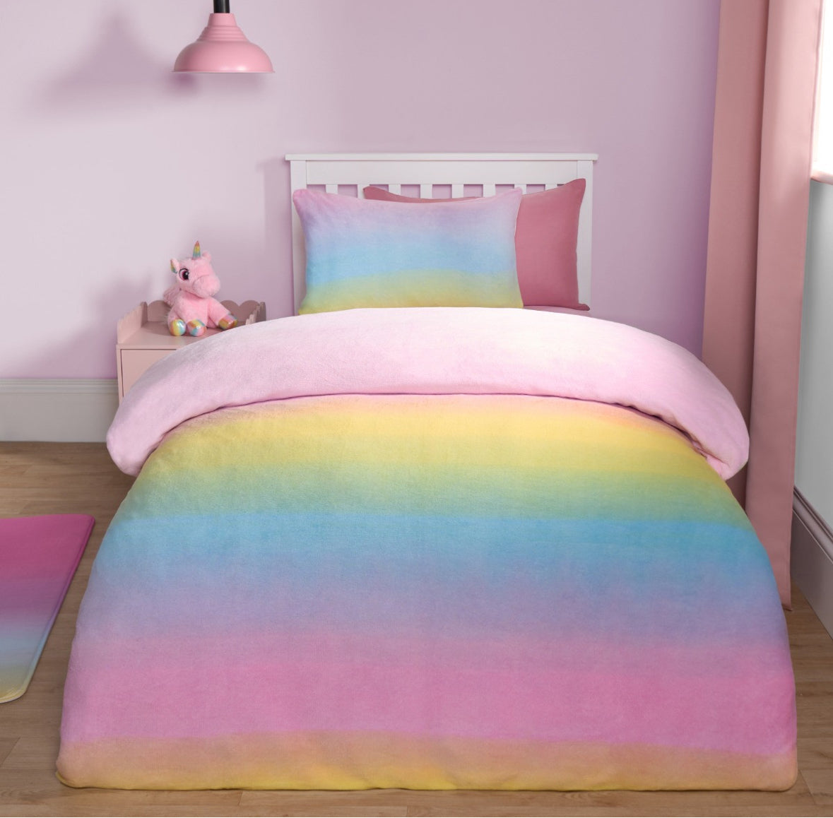 Rainbow Ombre Fleece Duvet Set - Multi 🇬🇧
