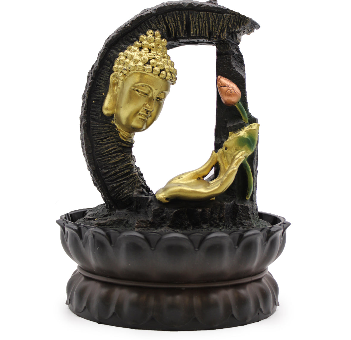 Tabletop Water Feature - 30cm - Golden Buddha & Lotus 🇬🇧