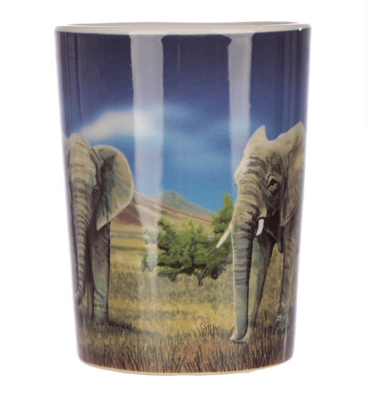Shaped Handle Ceramic Mug - Elephant Savannah Decal 🇬🇧