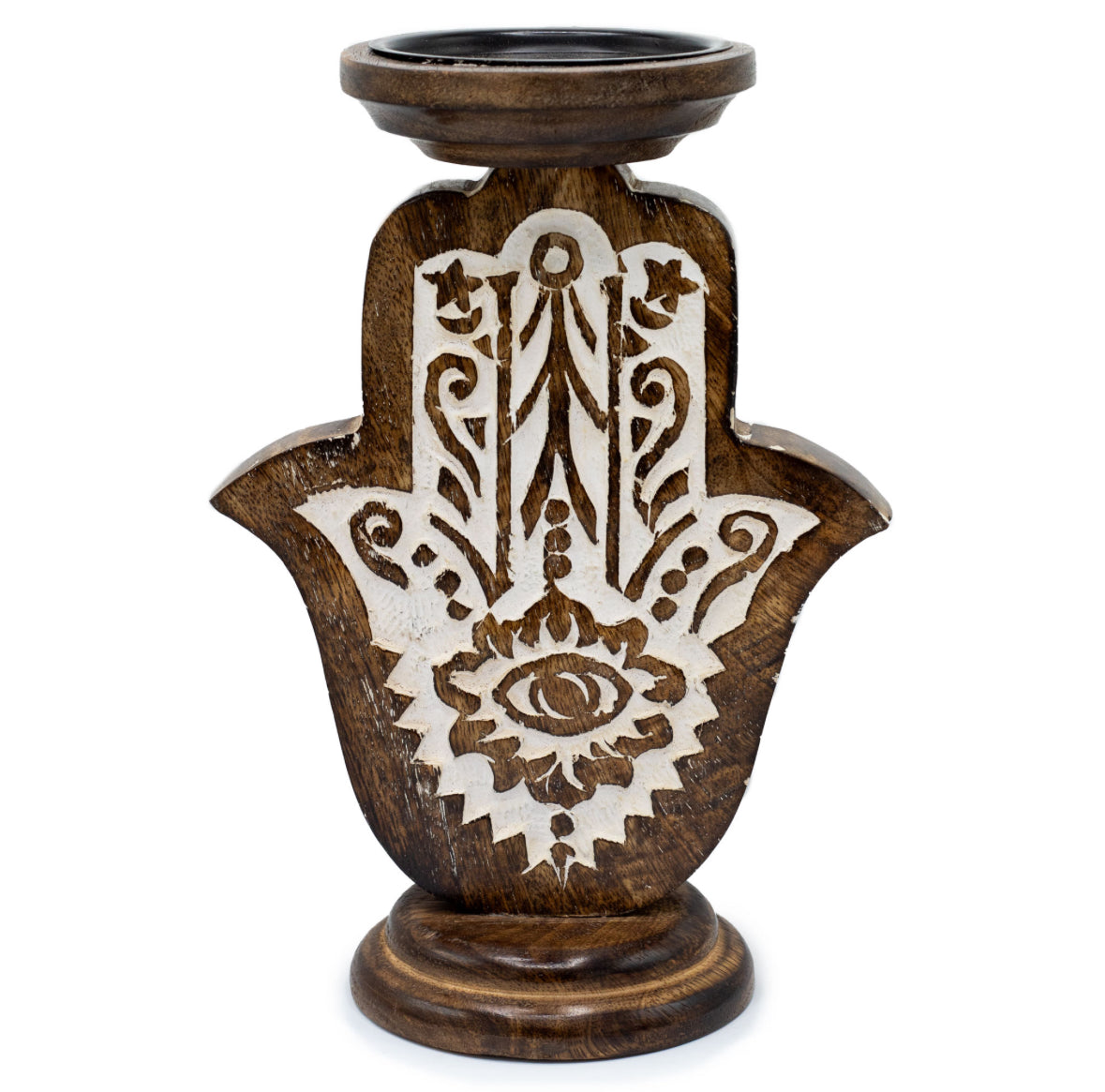 Mango Wood Candle Stand - Hamsa - Large 🇬🇧