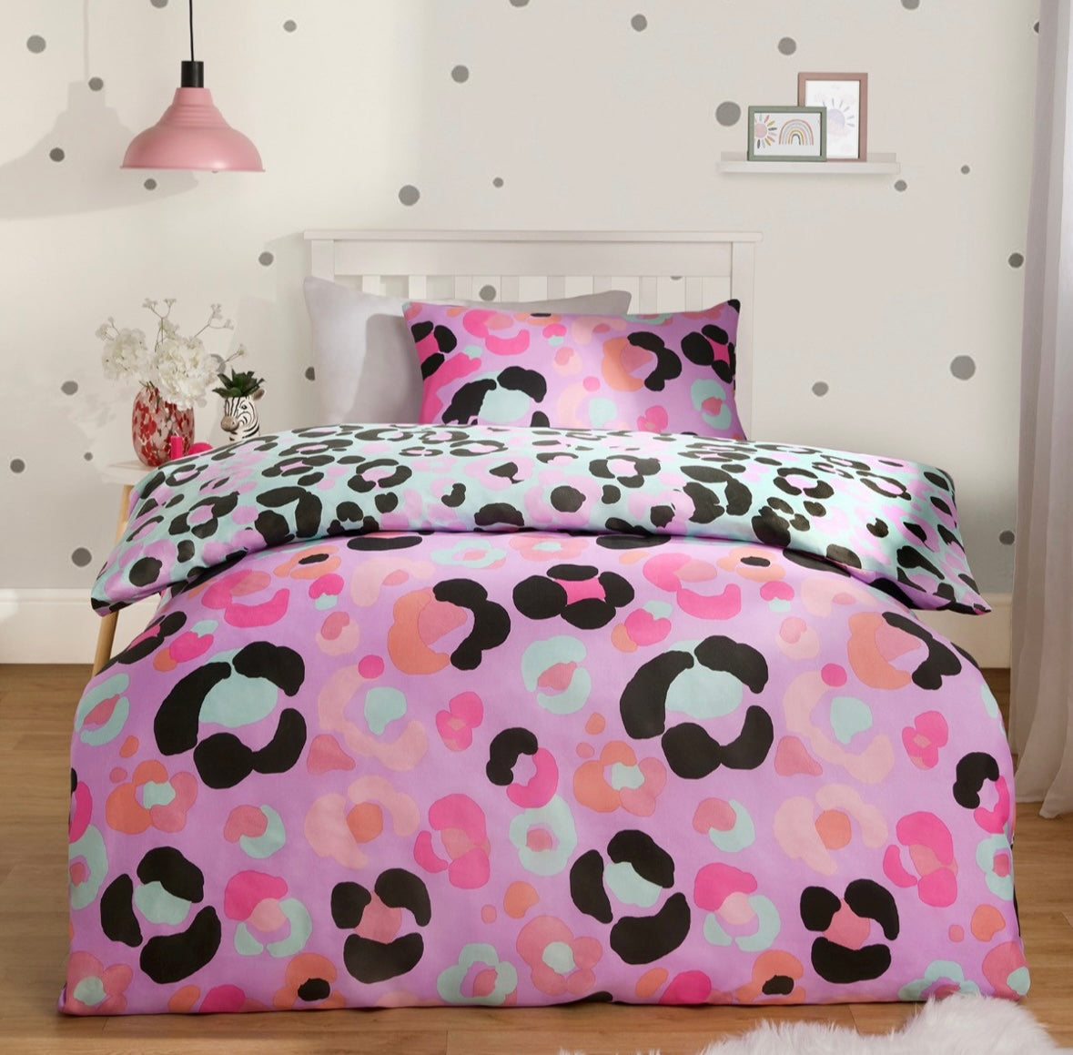 Abstract Neon Leopard Print Reversible Duvet Set - Pink 🇬🇧