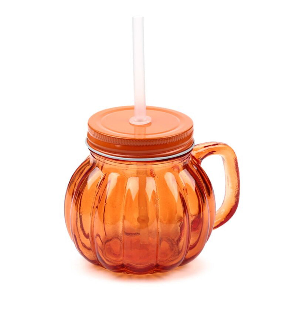 Glass Drinking Jar with Lid & Straw - Pumpkin 🇬🇧
