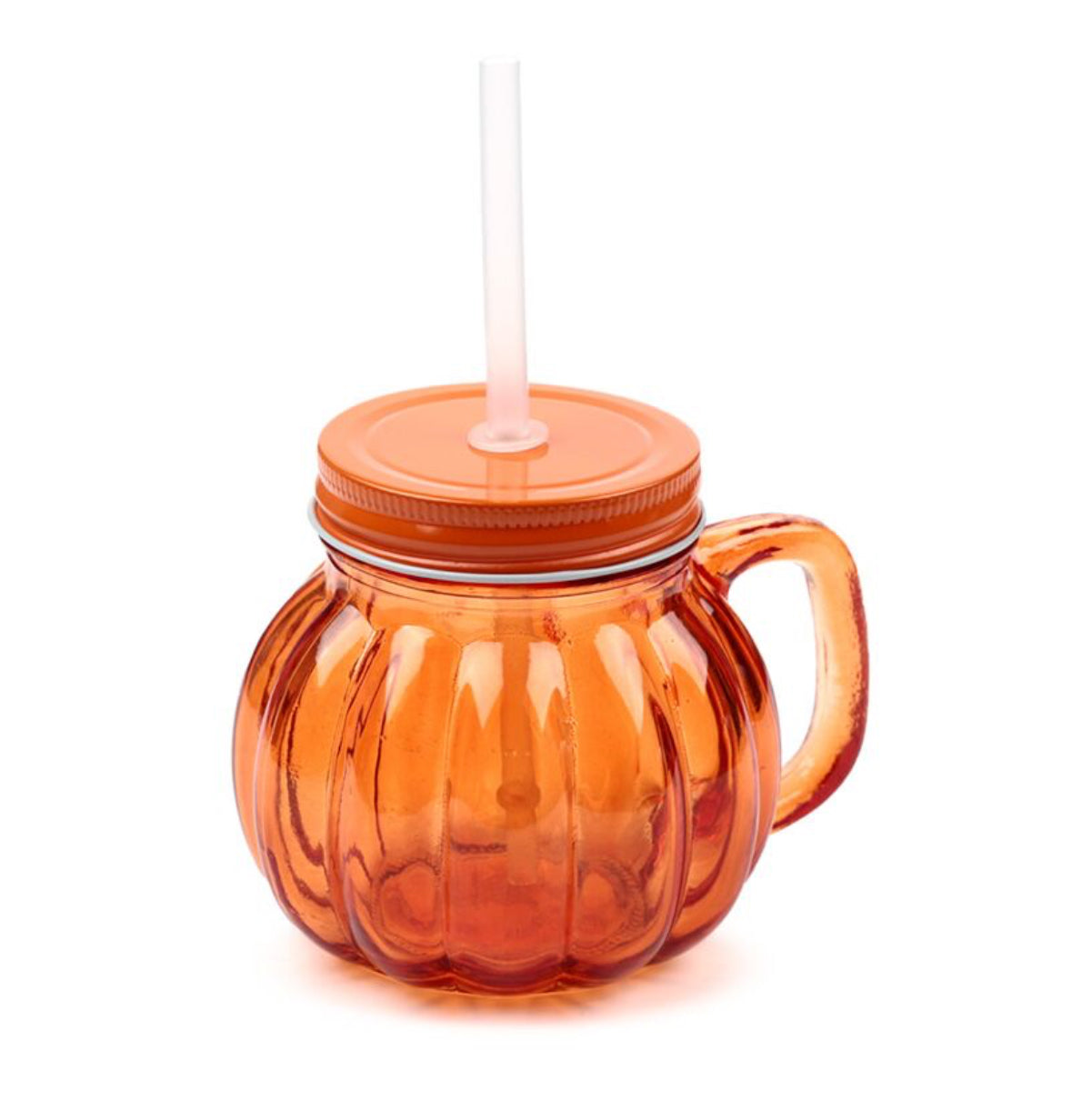 Glass Drinking Jar with Lid & Straw - Pumpkin 🇬🇧