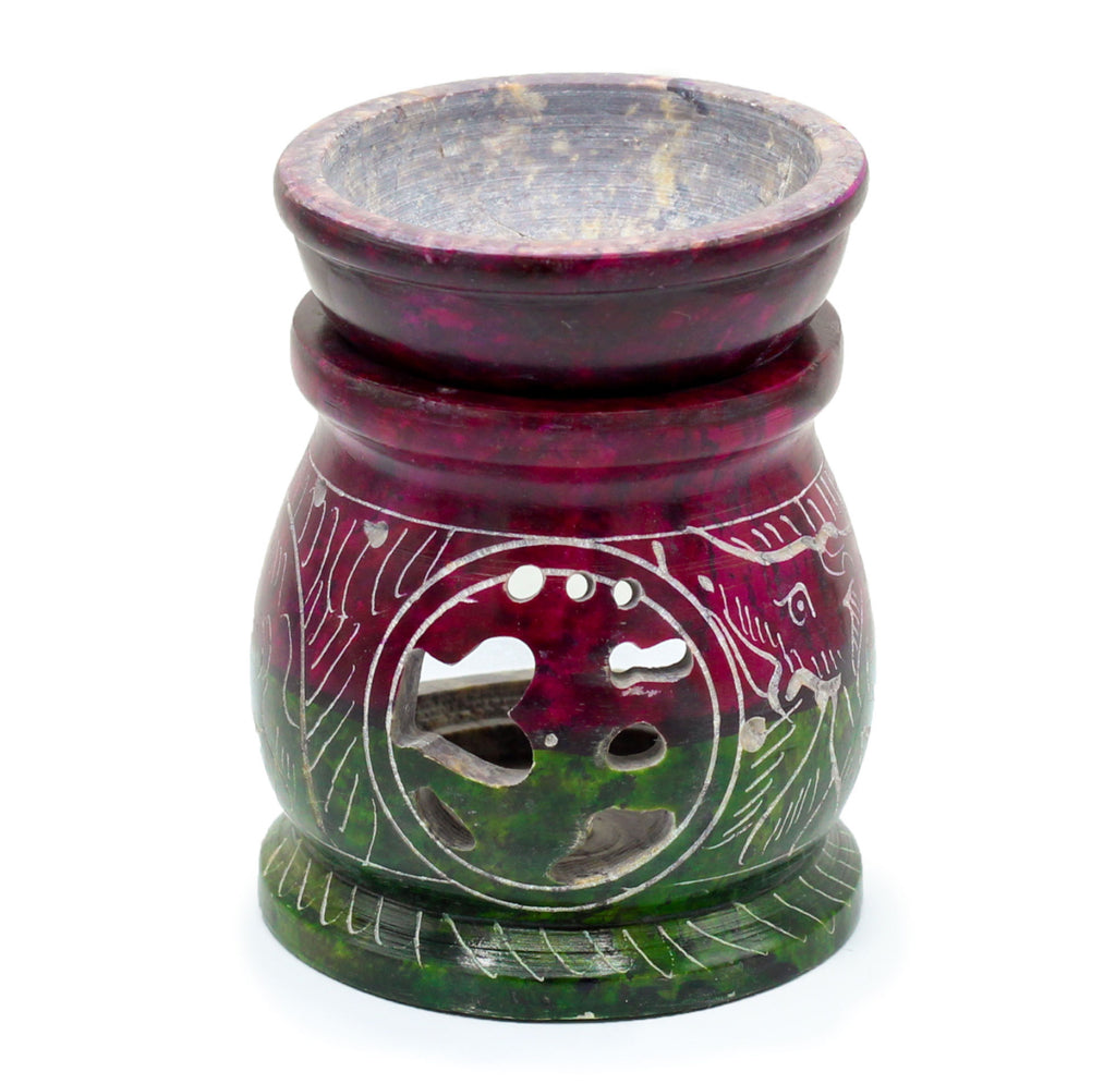 Small Coloured Soapstone Oil Burner - Om & Elephant 🇬🇧