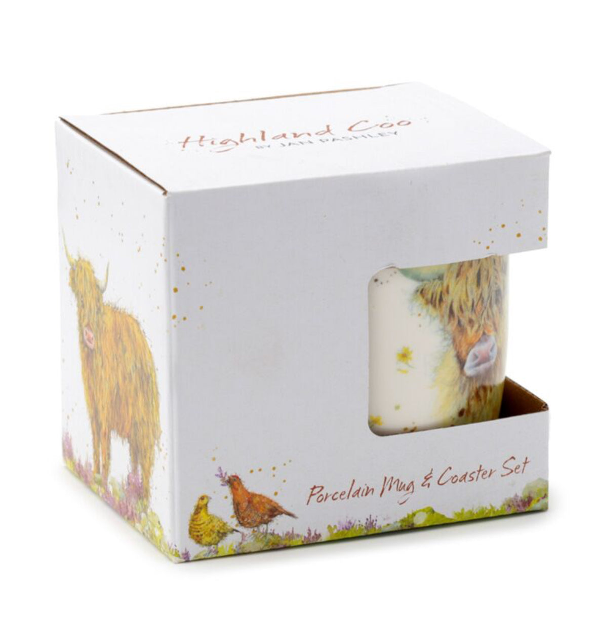 Porcelain Mug & Coaster Set - Jan Pashley Highland Coo Cow 🇬🇧