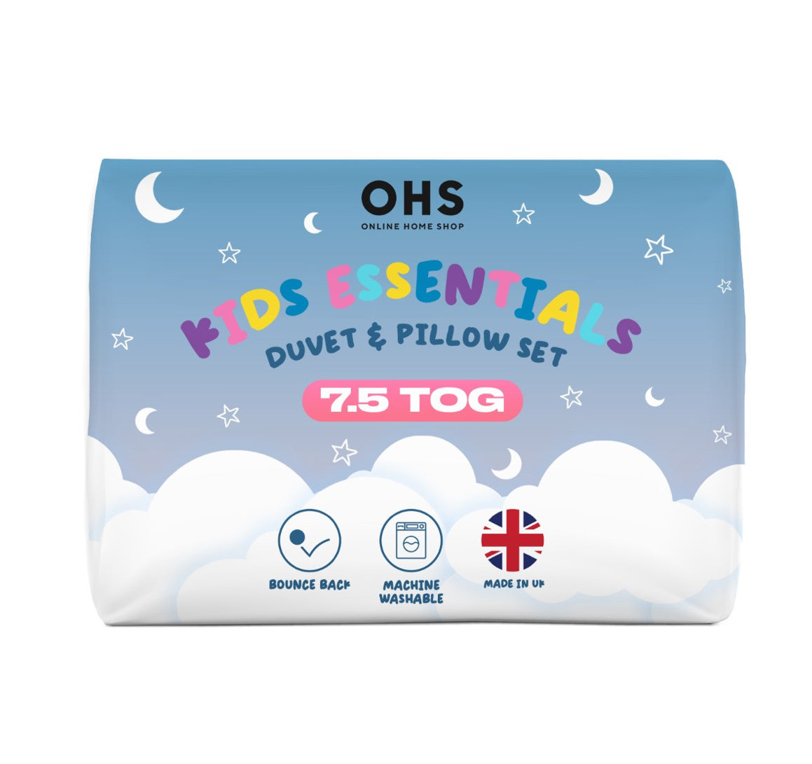 Kids Bed Set 7.5 Tog Duvet & Pillow, Off White - Single 🇬🇧