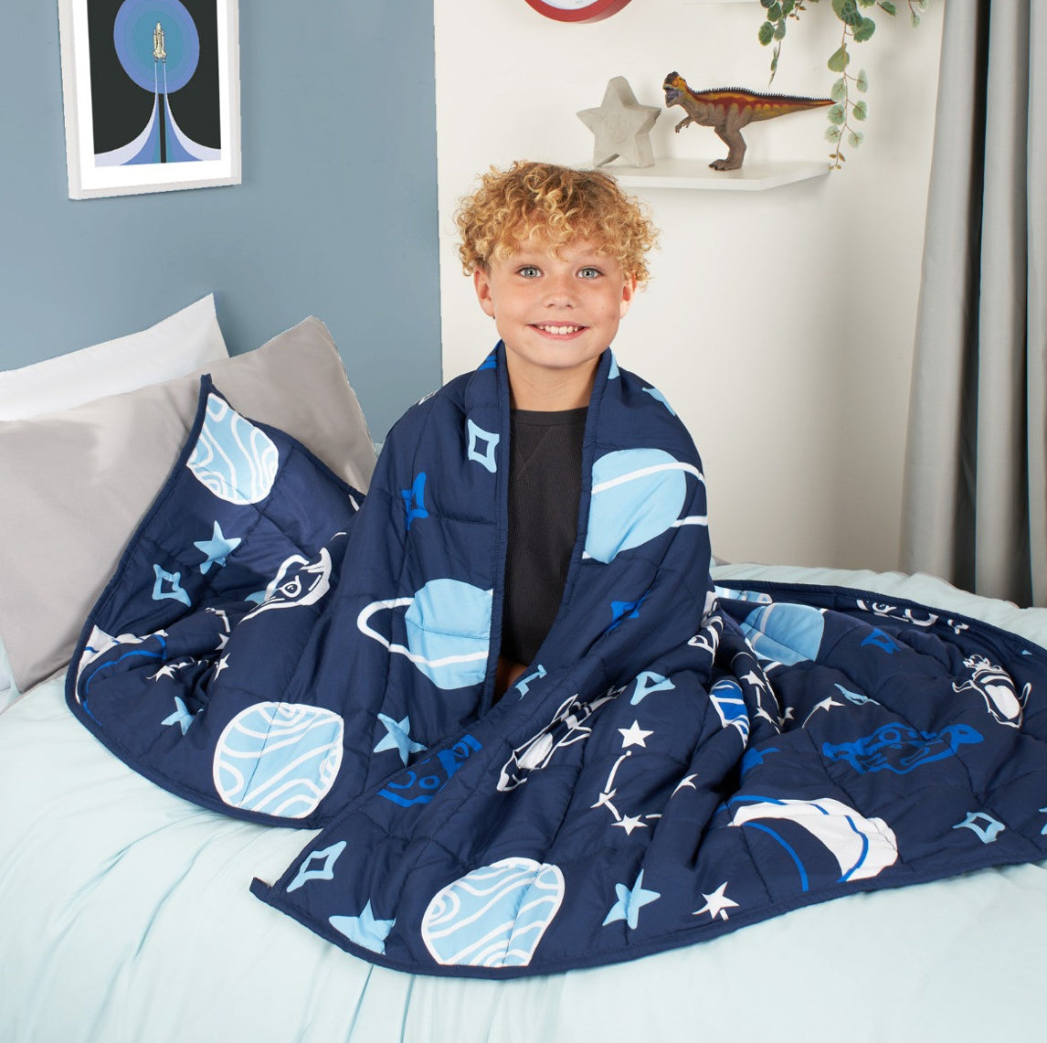 Kids Teddy Fleece Space Weighted Blanket, Navy - 3kg 🇬🇧