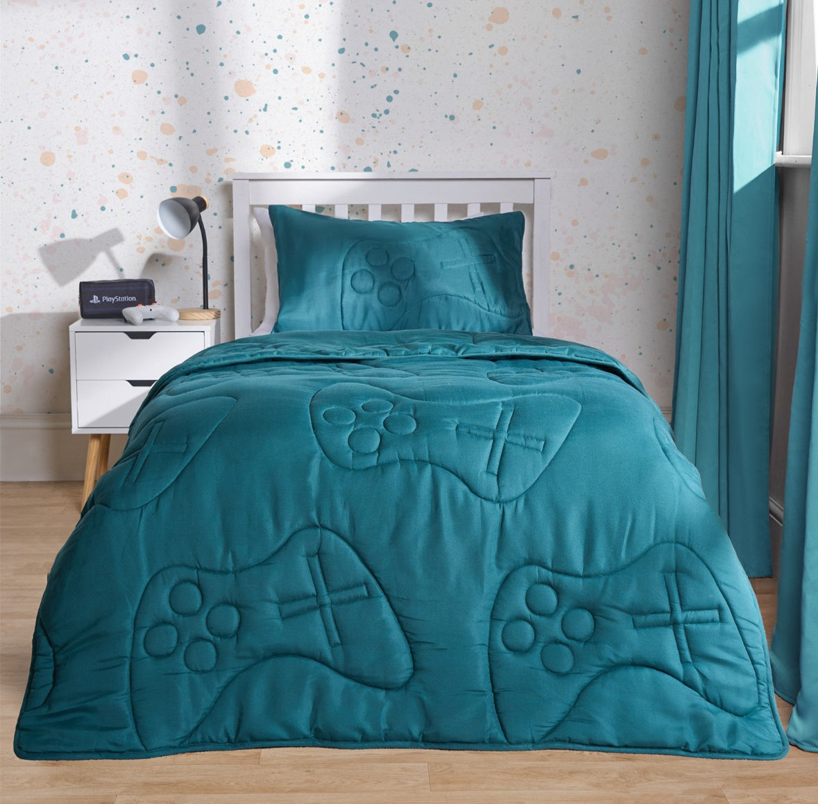 Gaming Quilted 7.5 Tog Duvet Set - Teal 🇬🇧