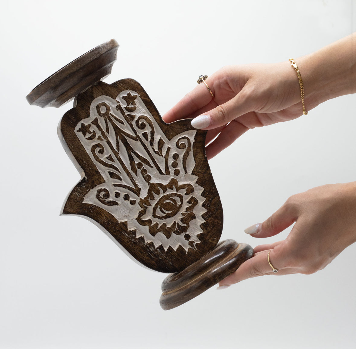 Mango Wood Candle Stand - Hamsa - Large 🇬🇧