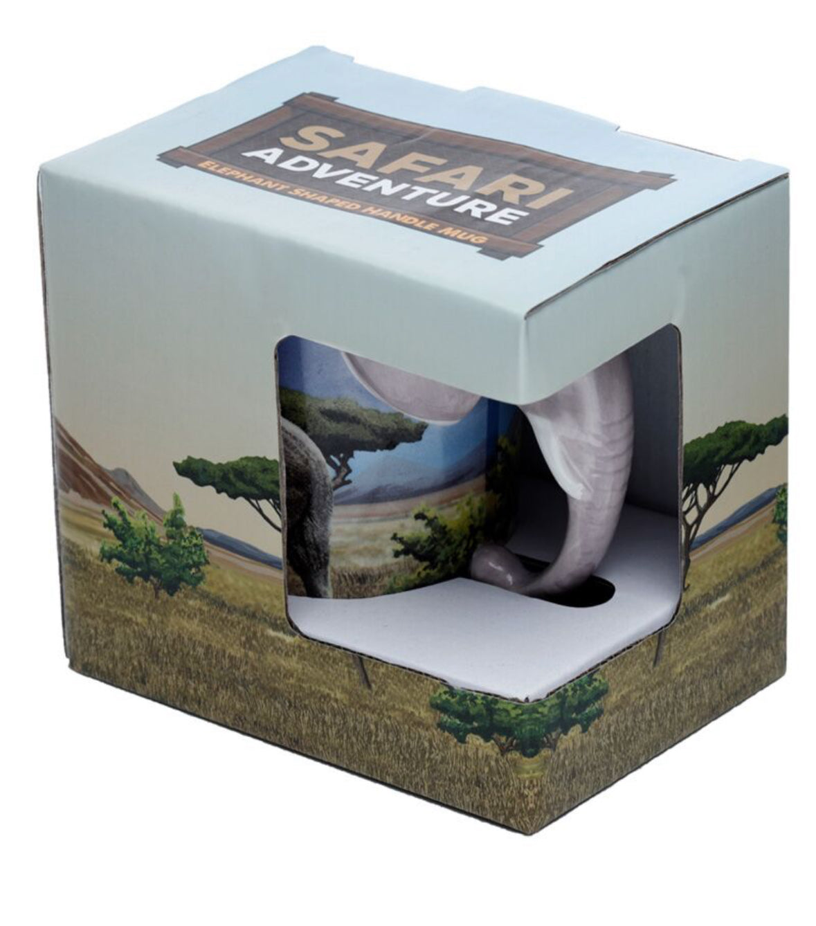 Shaped Handle Ceramic Mug - Elephant Savannah Decal 🇬🇧
