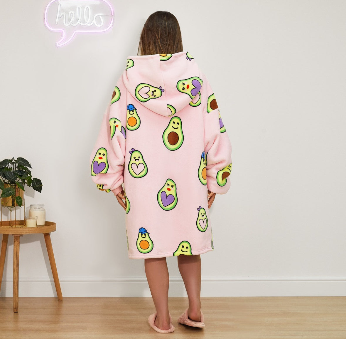 Avocado Print Hoodie Blanket, Blush - Adults 🇬🇧