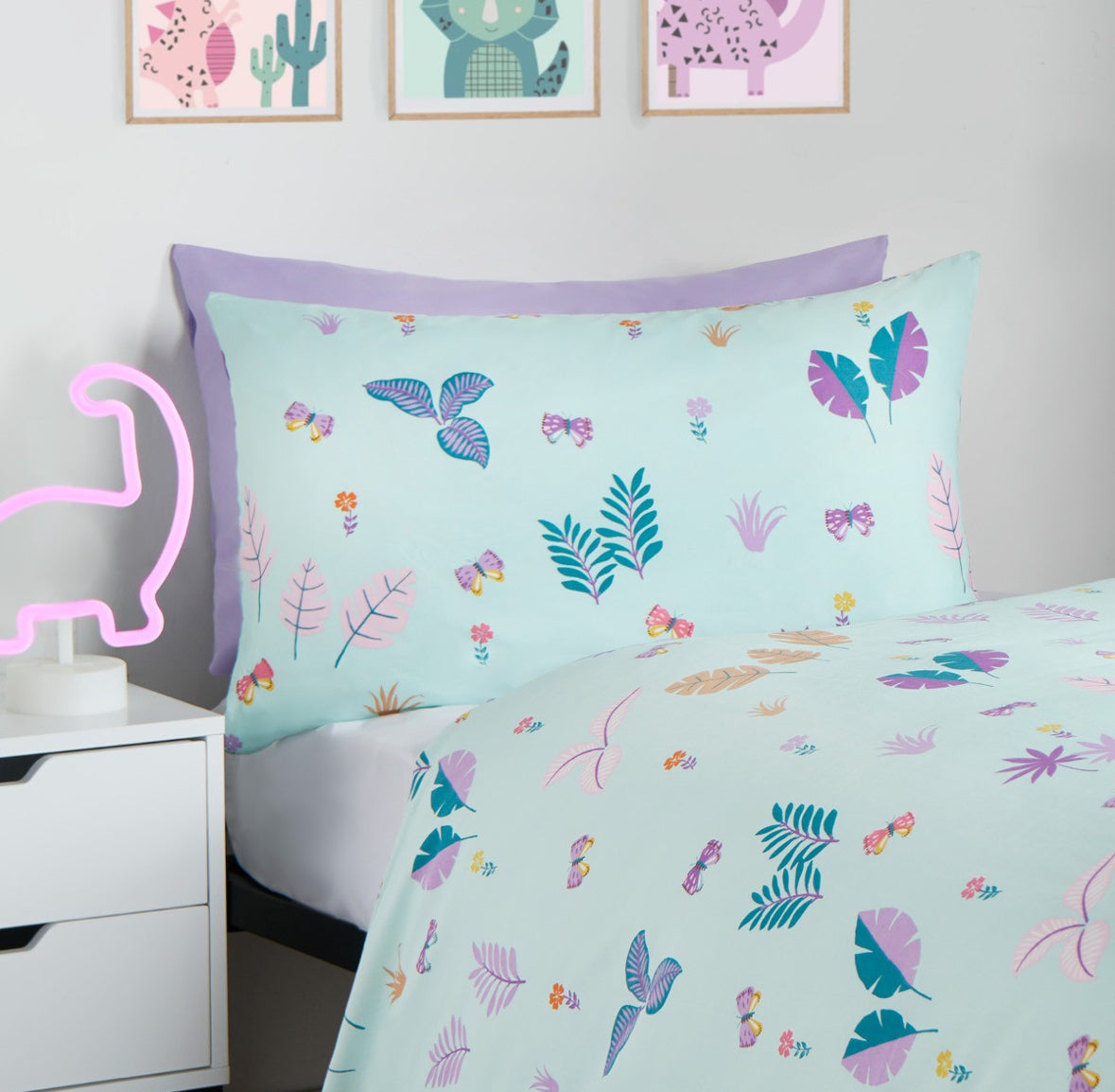 Kids Dinosaur Print Reversible Duvet Cover Set - Single 🇬🇧
