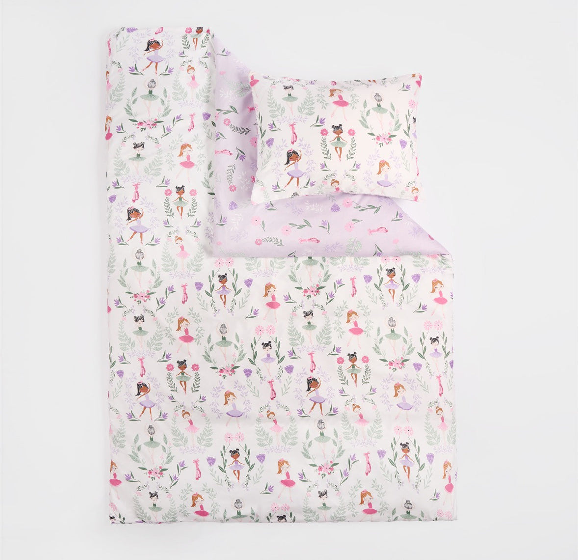 Kids Ballerina Print Reversible Duvet Cover Set - Lilac/White single 🇬🇧