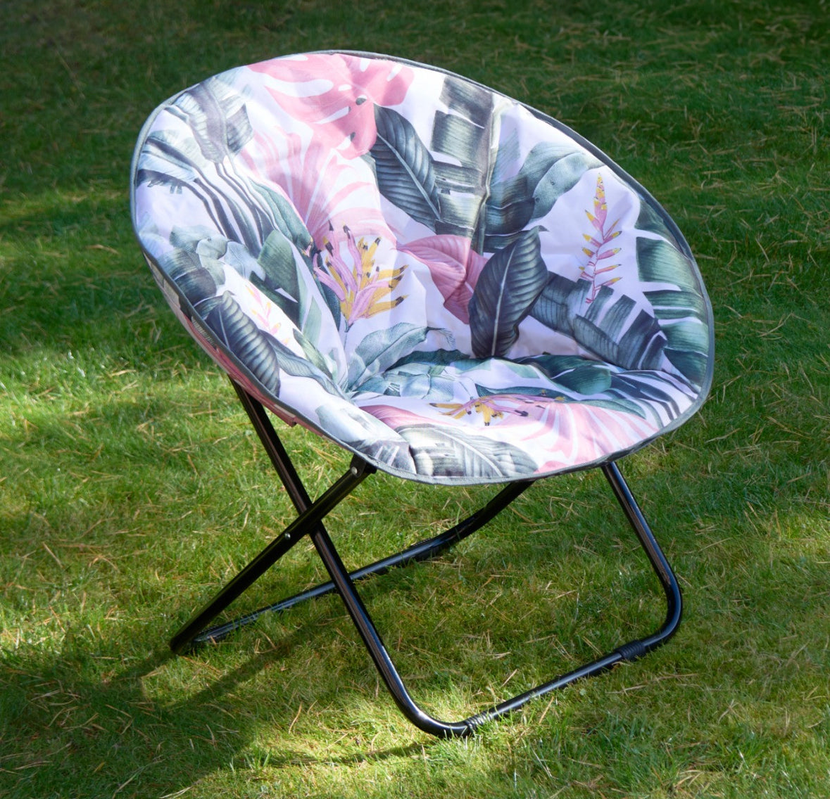 Foldable Tropical Print Moon Camping Chair - Green 🇬🇧
