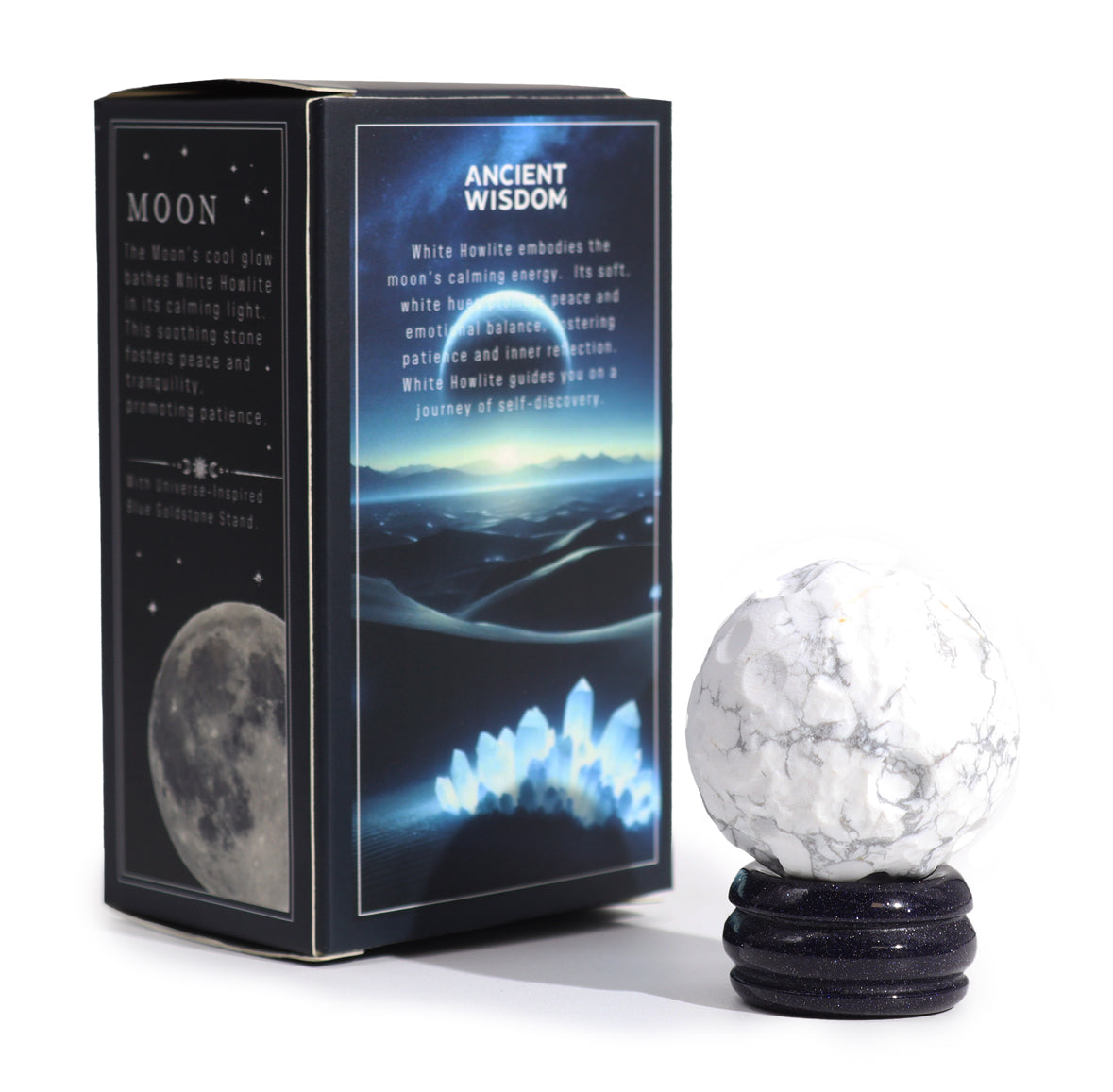 White Howlite Planet on a Sola Goldstone Stand (MOON) 🇬🇧