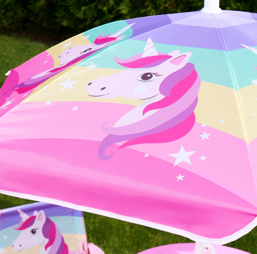 Kids Unicorn Print Bistro Set with Parasol - Pink 🇬🇧