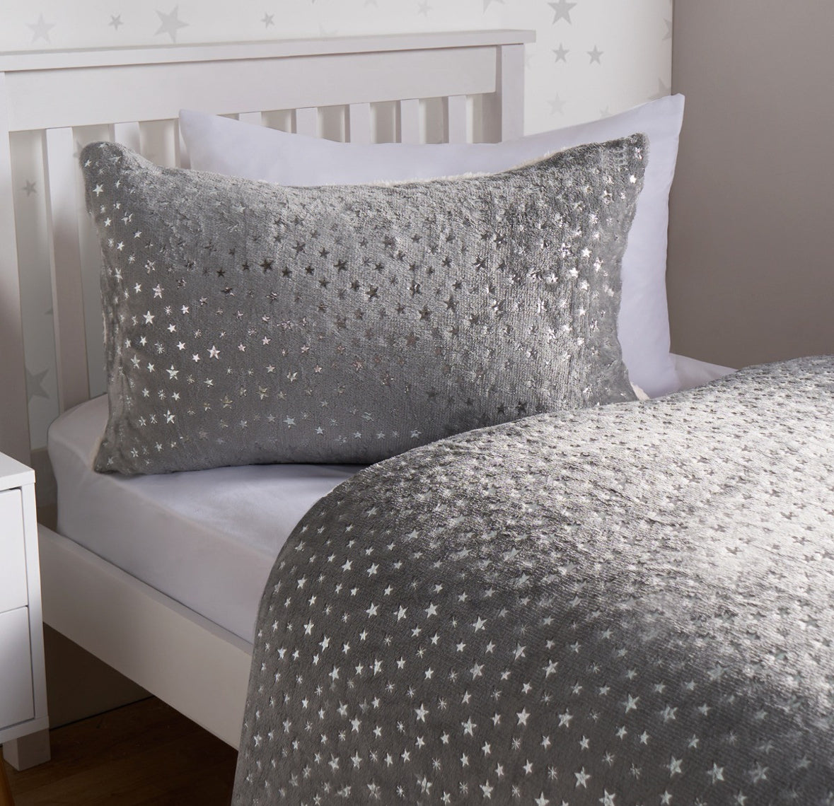 Metallic Stars Fleece Duvet Set - Grey single 🇬🇧