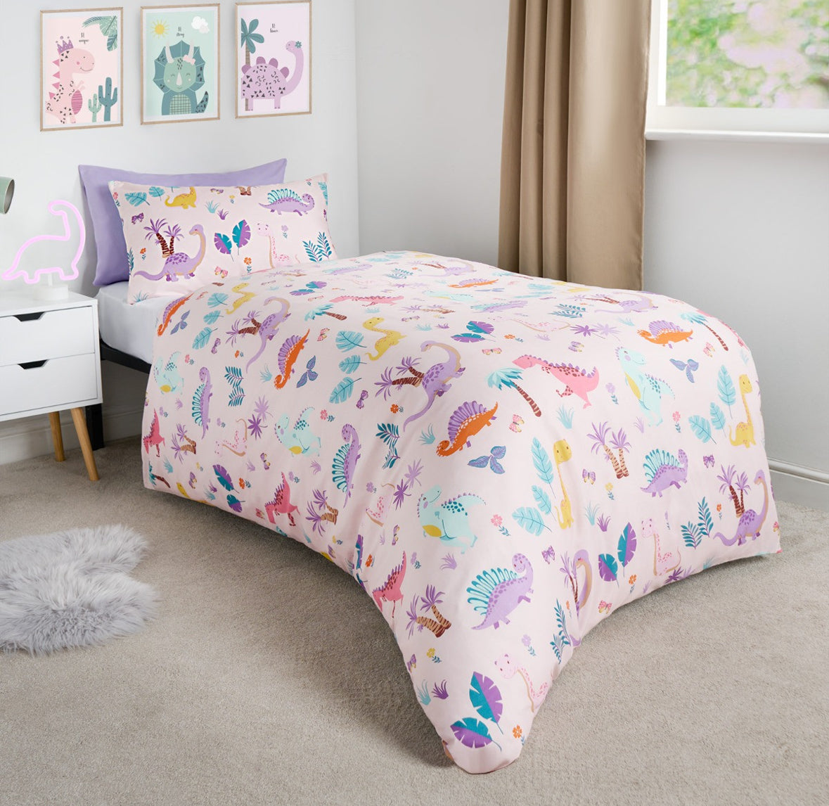 Girls Dino & Safari Duvet Cover Sets Twin Pack - Single 🇬🇧
