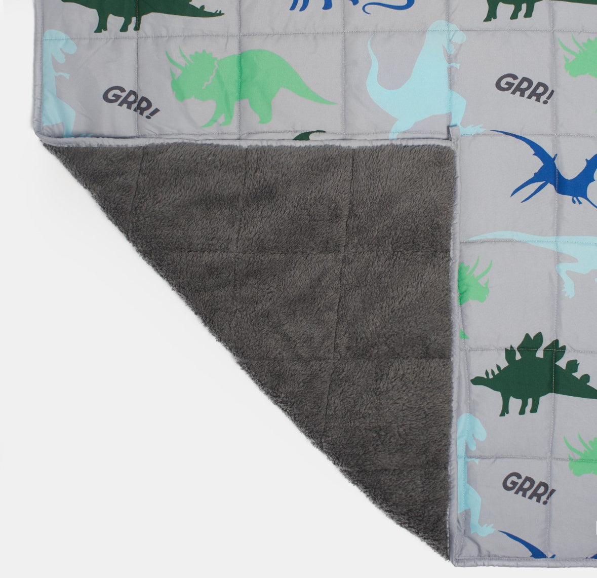 Kids Teddy Fleece Dinosaur Weighted Blanket, Grey - 3kg 🇬🇧