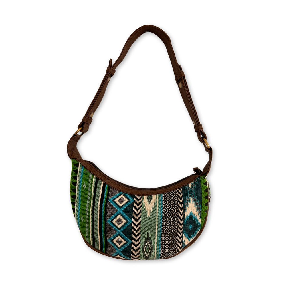 Jacquard Hobo Bag - Bold Greens (brown strap) 🇬🇧